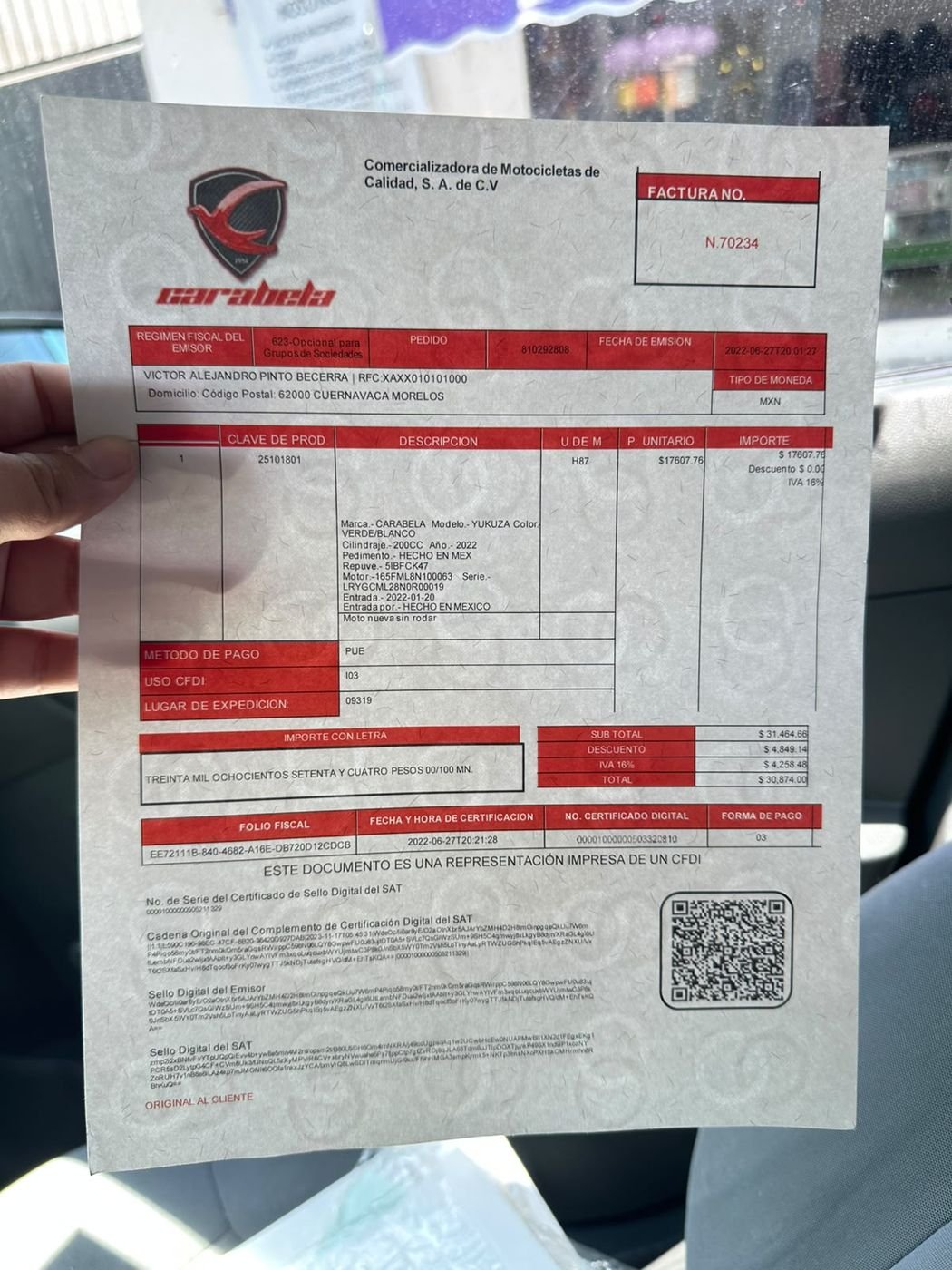 Detalle de Timbre Fiscal SAT