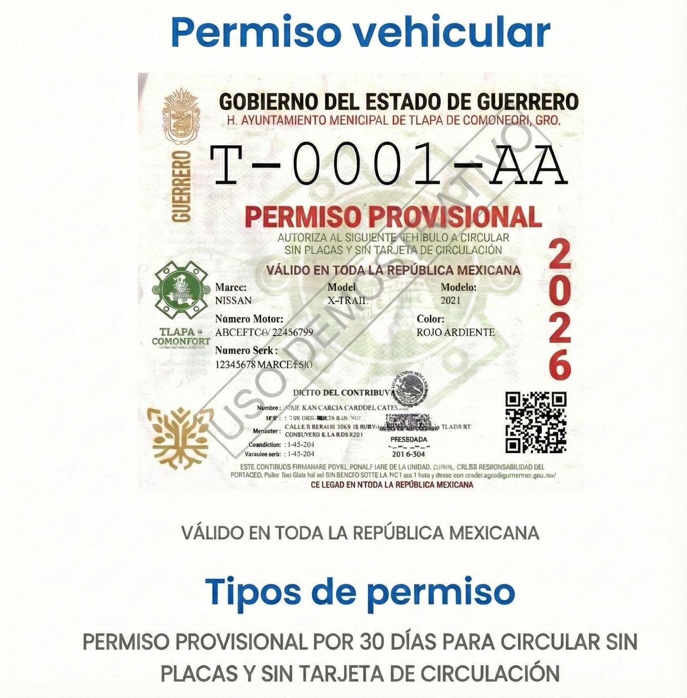 Muestra de Permiso de Circulación de Guerrero